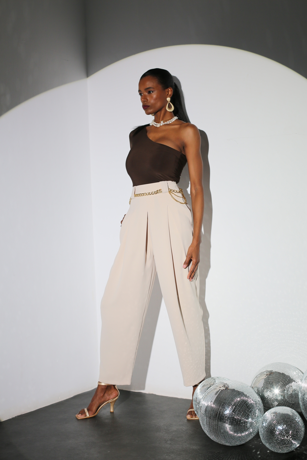 Bej Yüksek Bel Şalvar Pantolon 1519