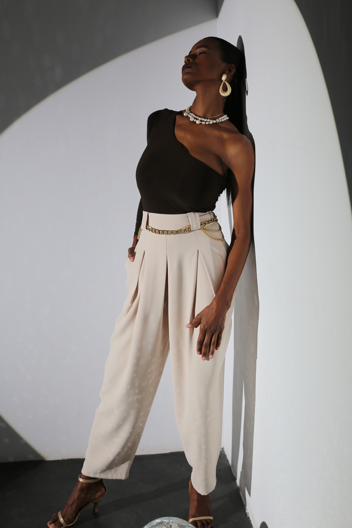 Bej Yüksek Bel Şalvar Pantolon 1519