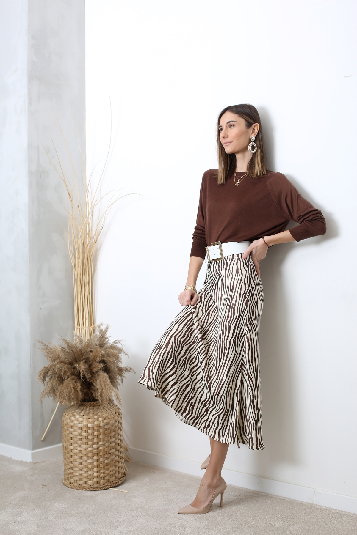 Bej Zebra Desen Saten Etek 11109