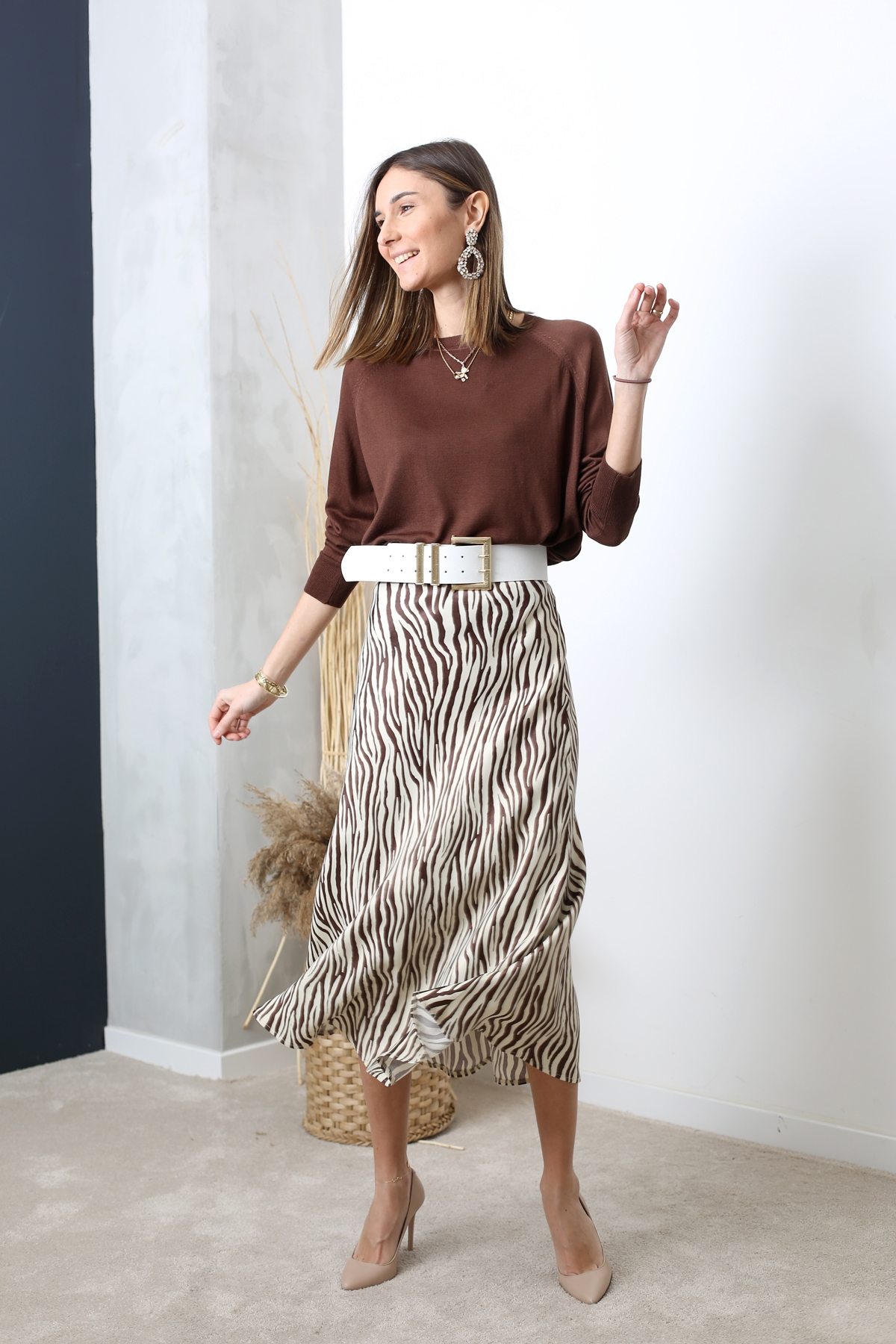 Bej Zebra Desen Saten Etek 11109