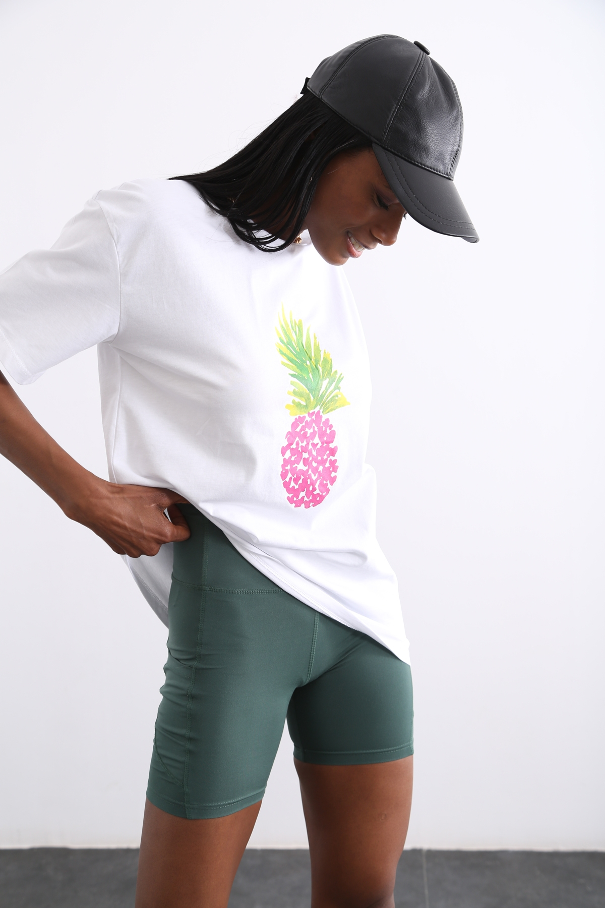 Beyaz Ananas Baskılı Tshirt 3432