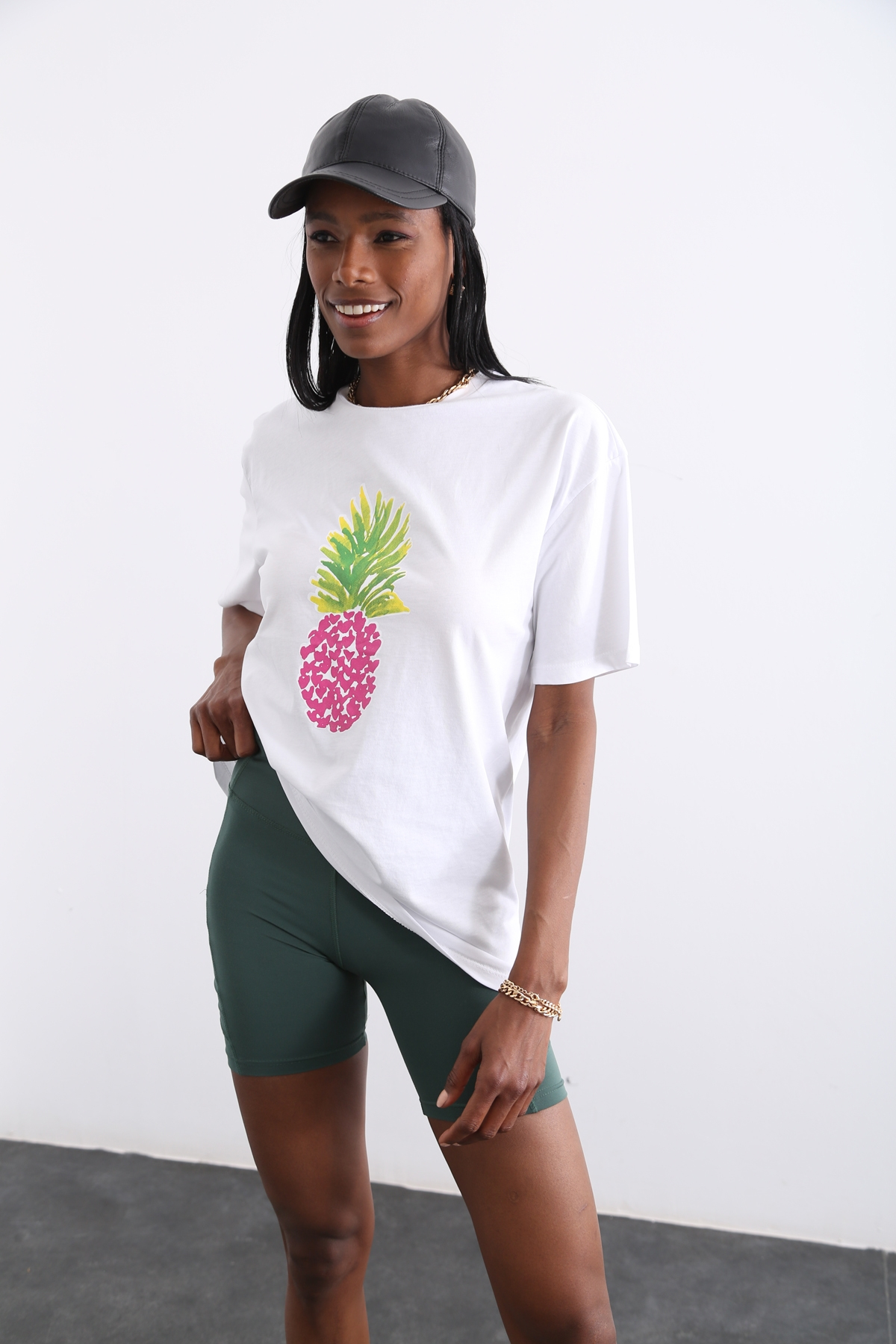 Beyaz Ananas Baskılı Tshirt 3432