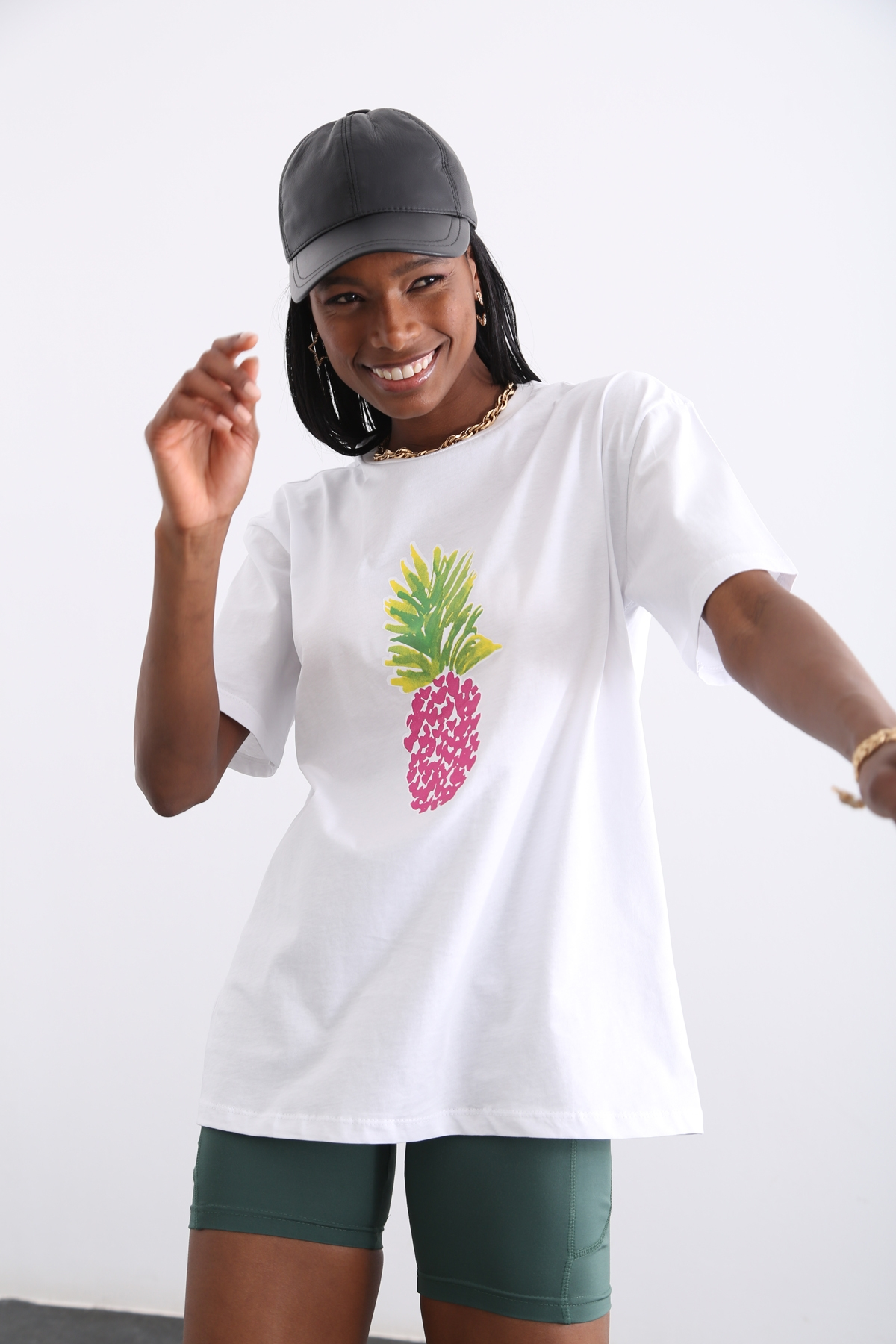 Beyaz Ananas Baskılı Tshirt 3432