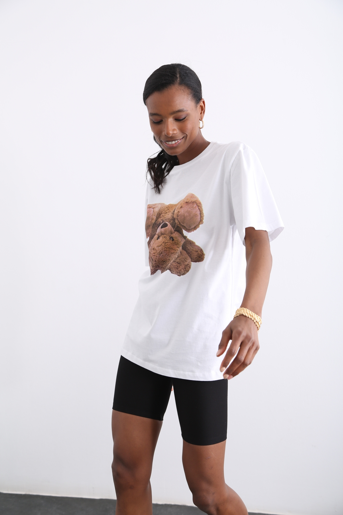 Beyaz Ayıcık Baskılı Tshirt 1423