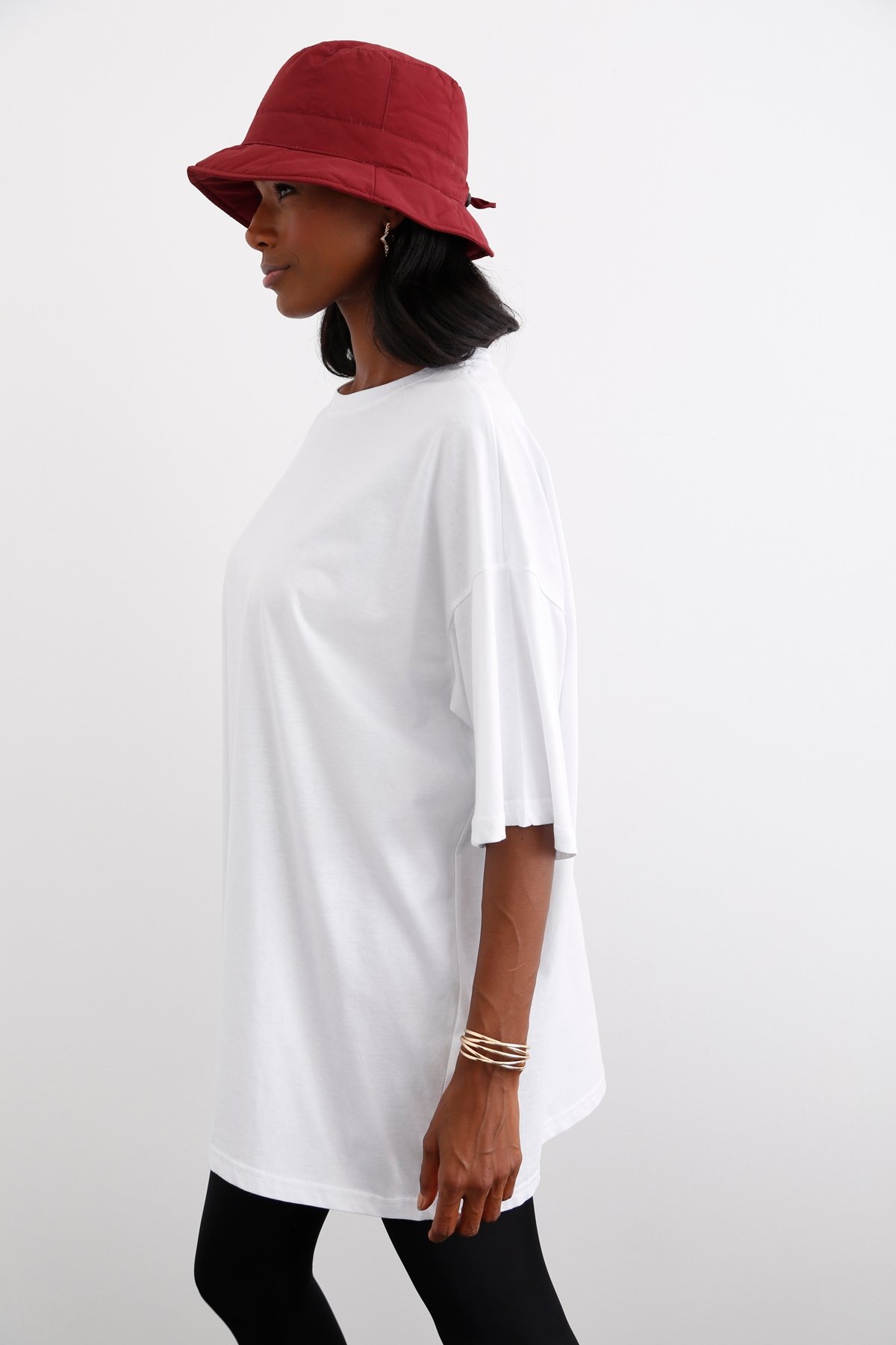 Beyaz Bisiklet Yaka Oversize Tshirt 12135