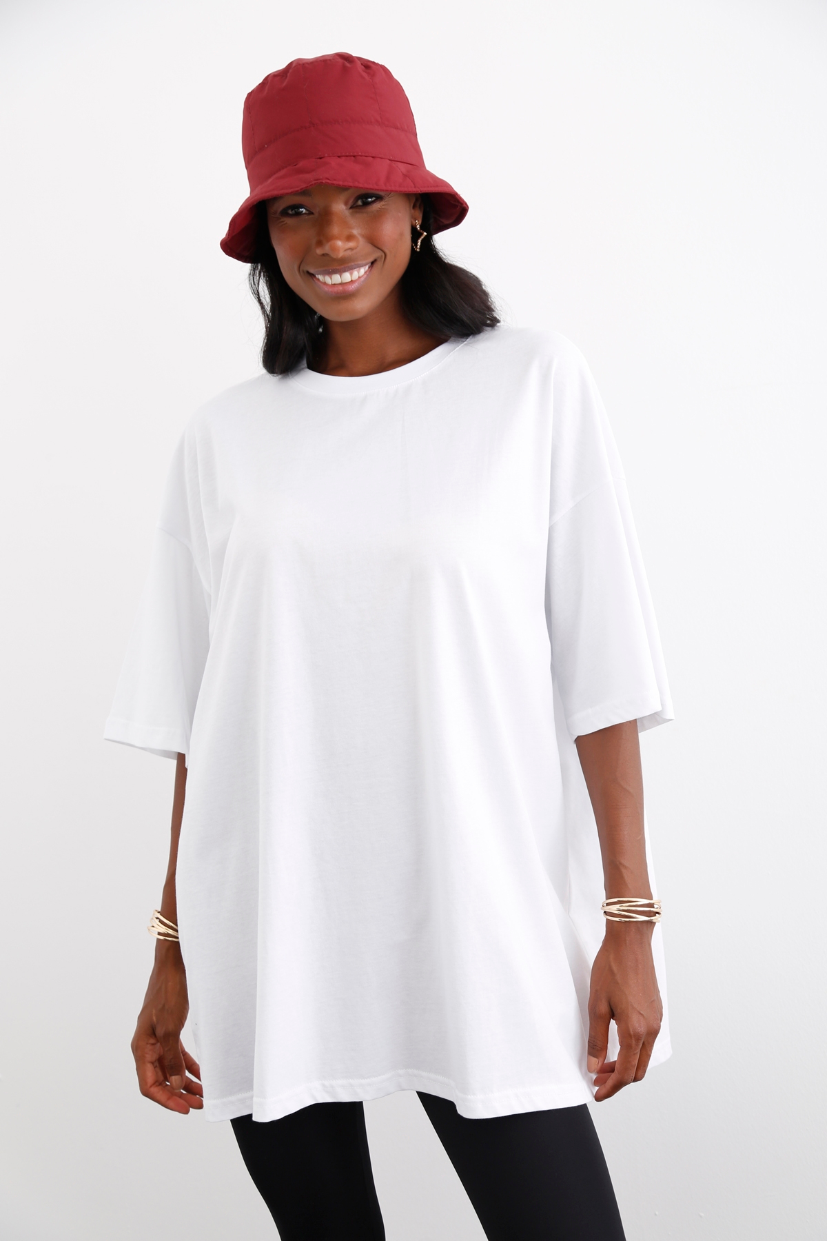 Beyaz Bisiklet Yaka Oversize Tshirt 12135