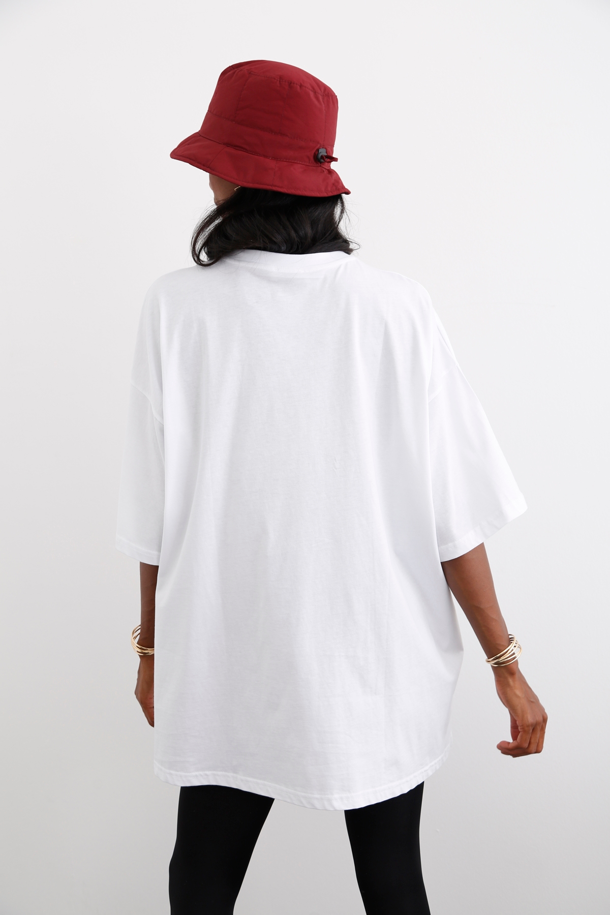 Beyaz Bisiklet Yaka Oversize Tshirt 12135