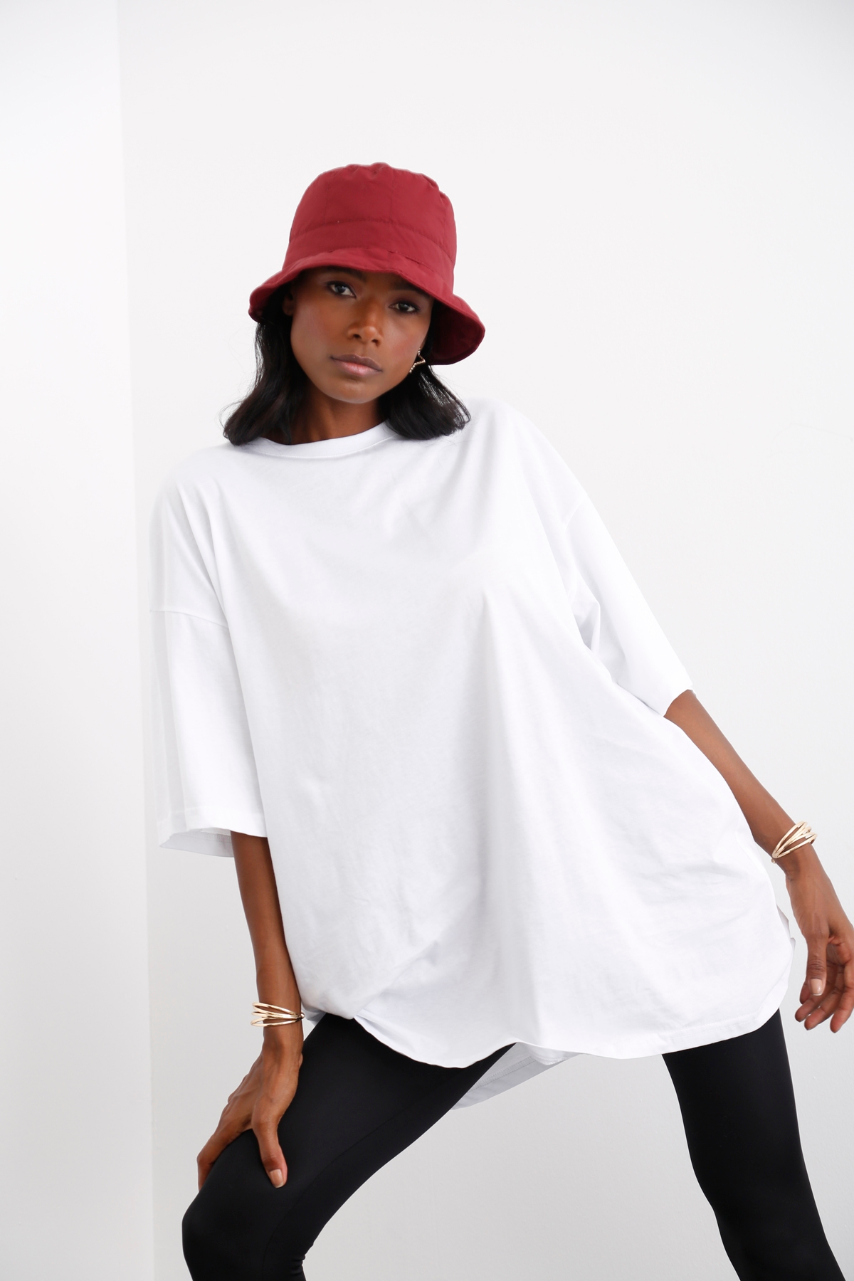 Beyaz Bisiklet Yaka Oversize Tshirt 12135
