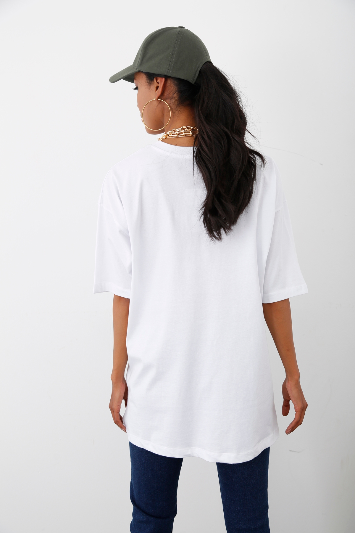 Beyaz Bisiklet Yaka Salaş Tshirt 80274