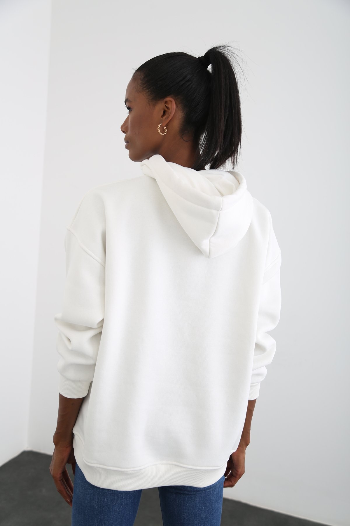 Beyaz California Baskılı Şardonlu Sweatshirt 0184