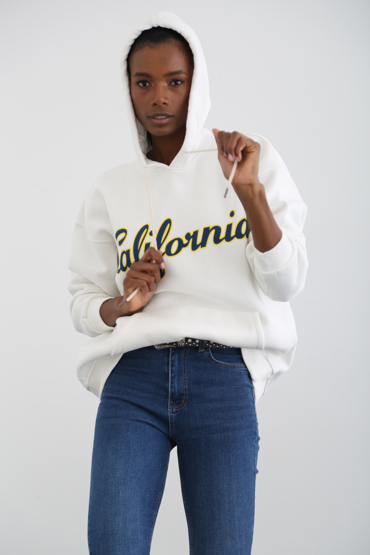 Beyaz California Baskılı Şardonlu Sweatshirt 0184