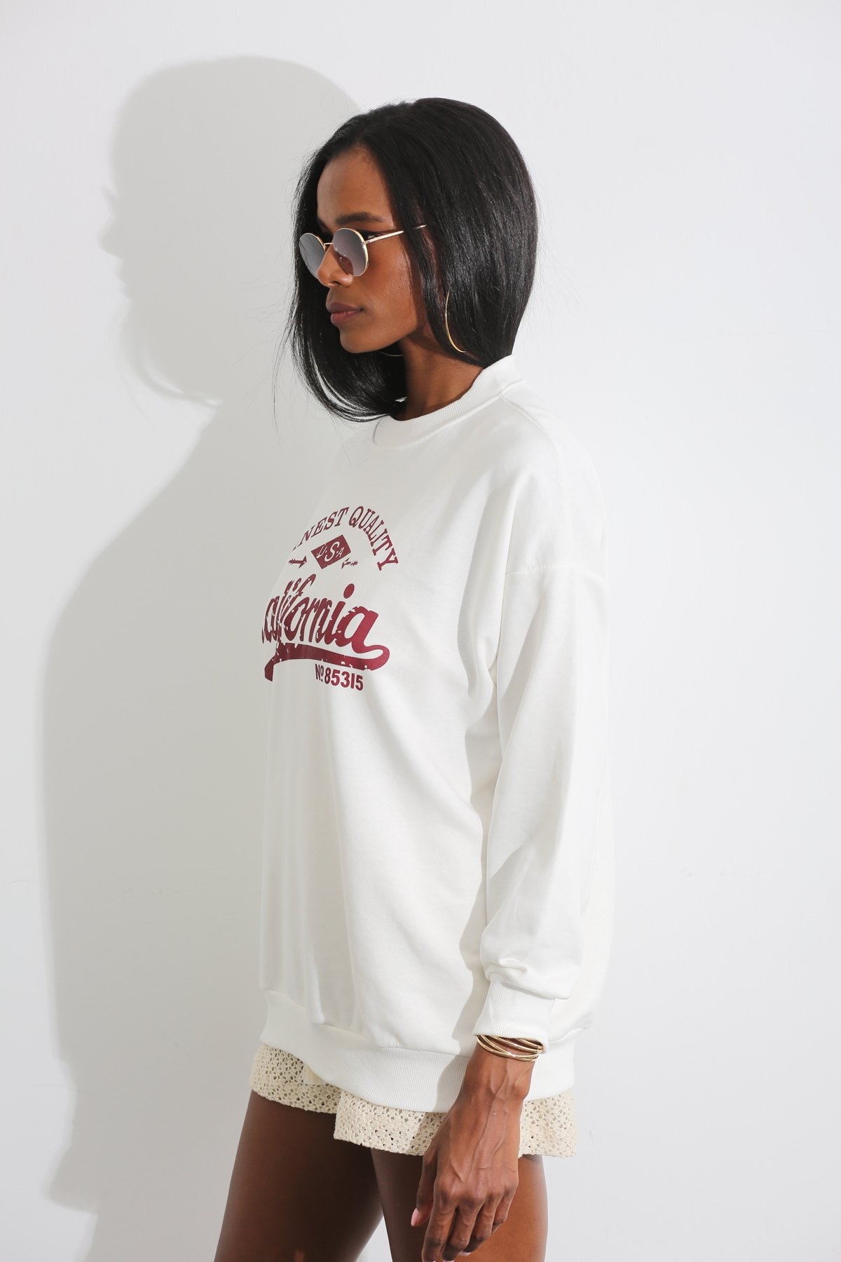 Beyaz California Baskılı Sweatshirt 3786