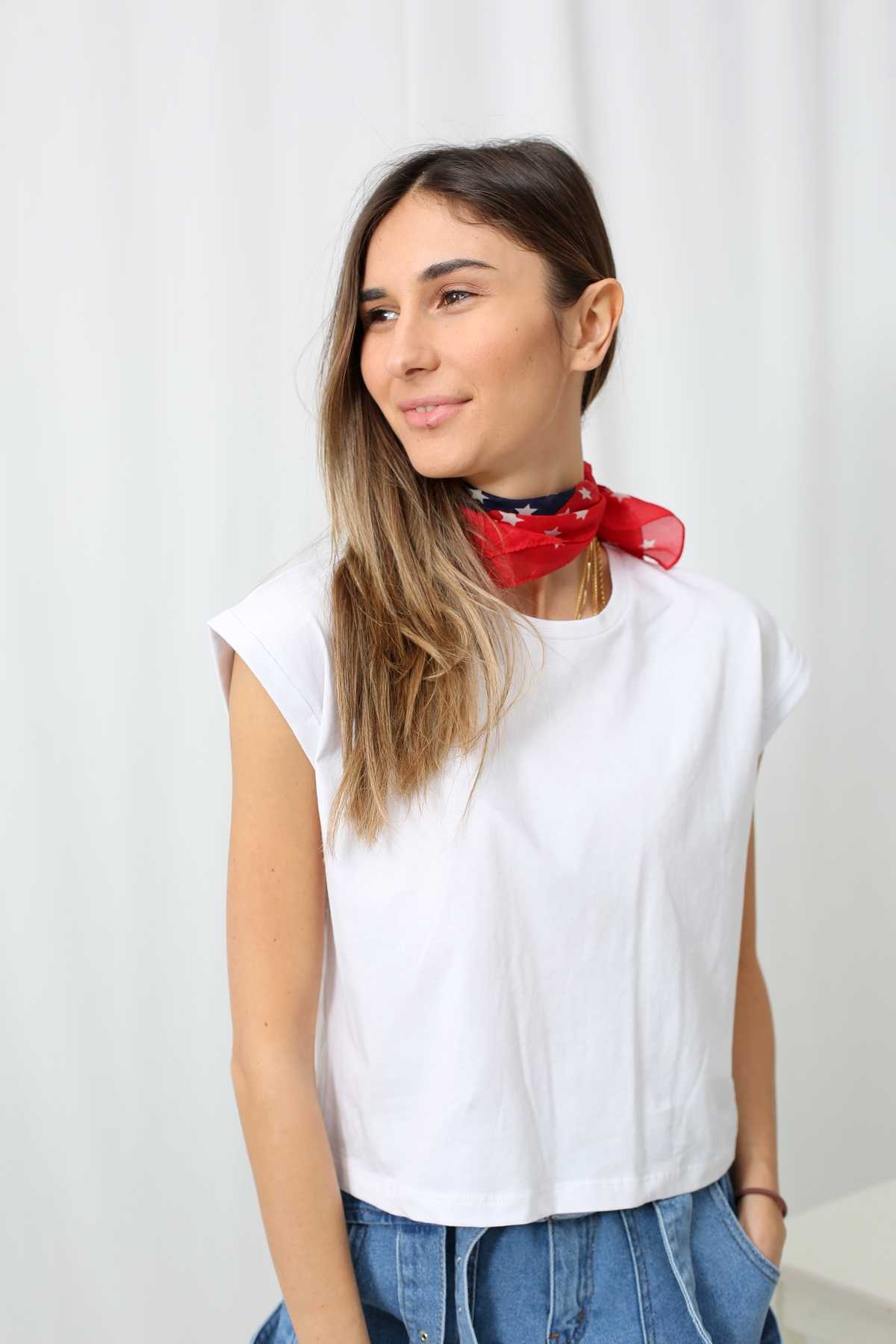 Beyaz Duble Kol Crop Tshirt