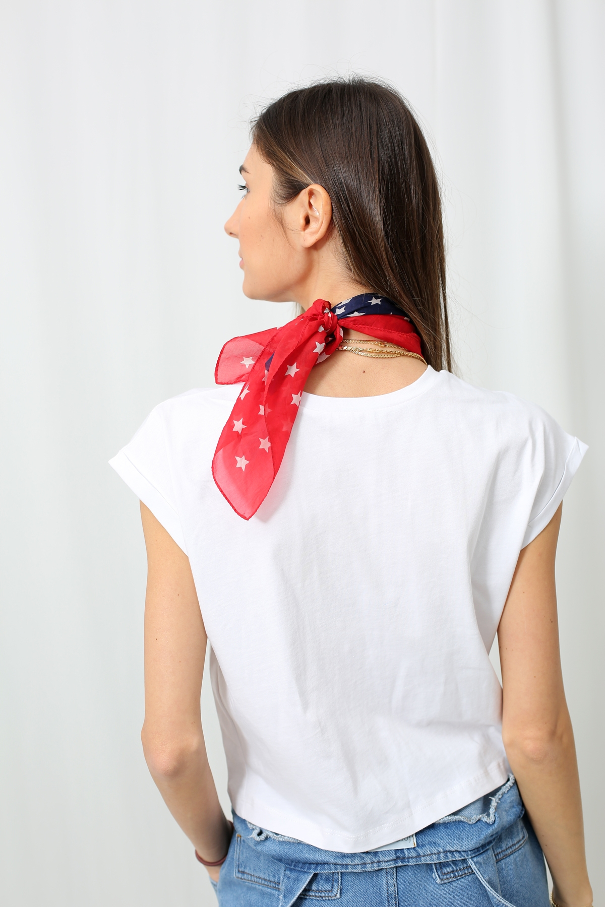Beyaz Duble Kol Crop Tshirt