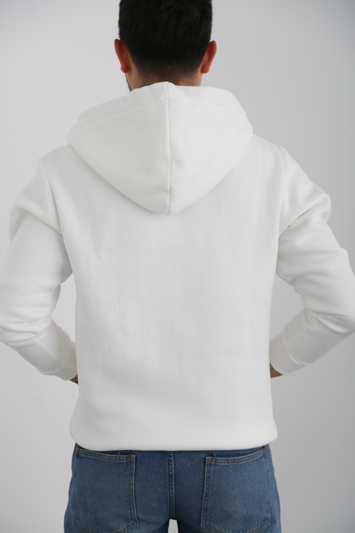 Beyaz Erkek Fermuarlı Sweatshirt K-232