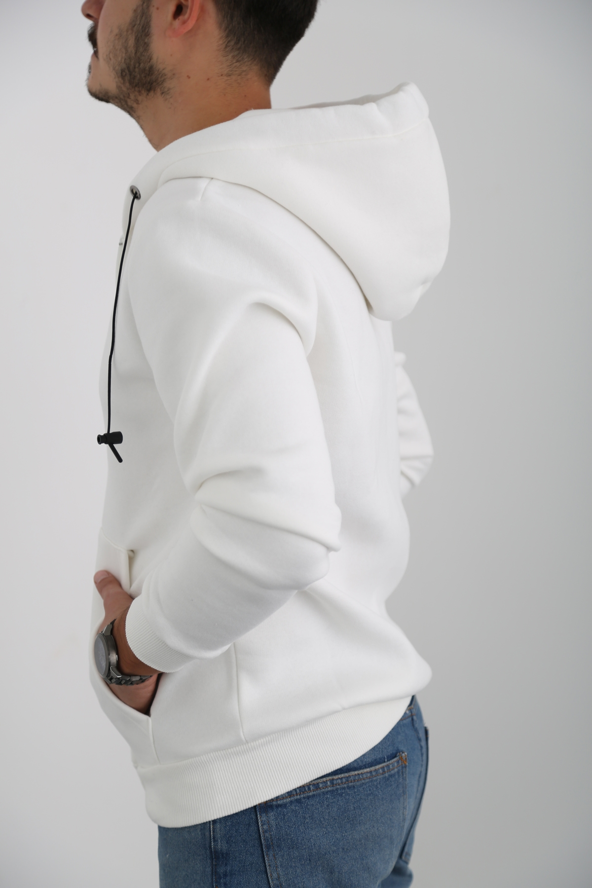 Beyaz Erkek Fermuarlı Sweatshirt K-232
