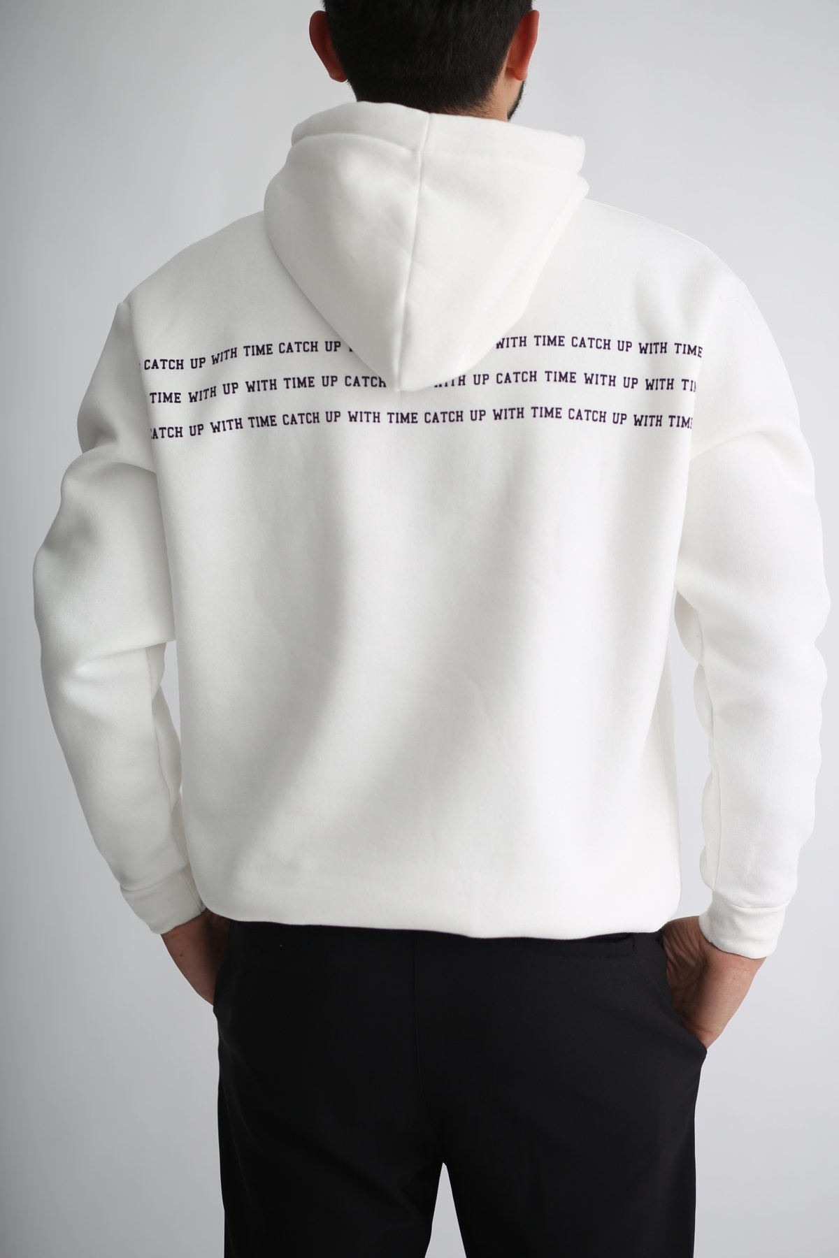 Beyaz Erkek Kapşonlu Sweatshirt K-283