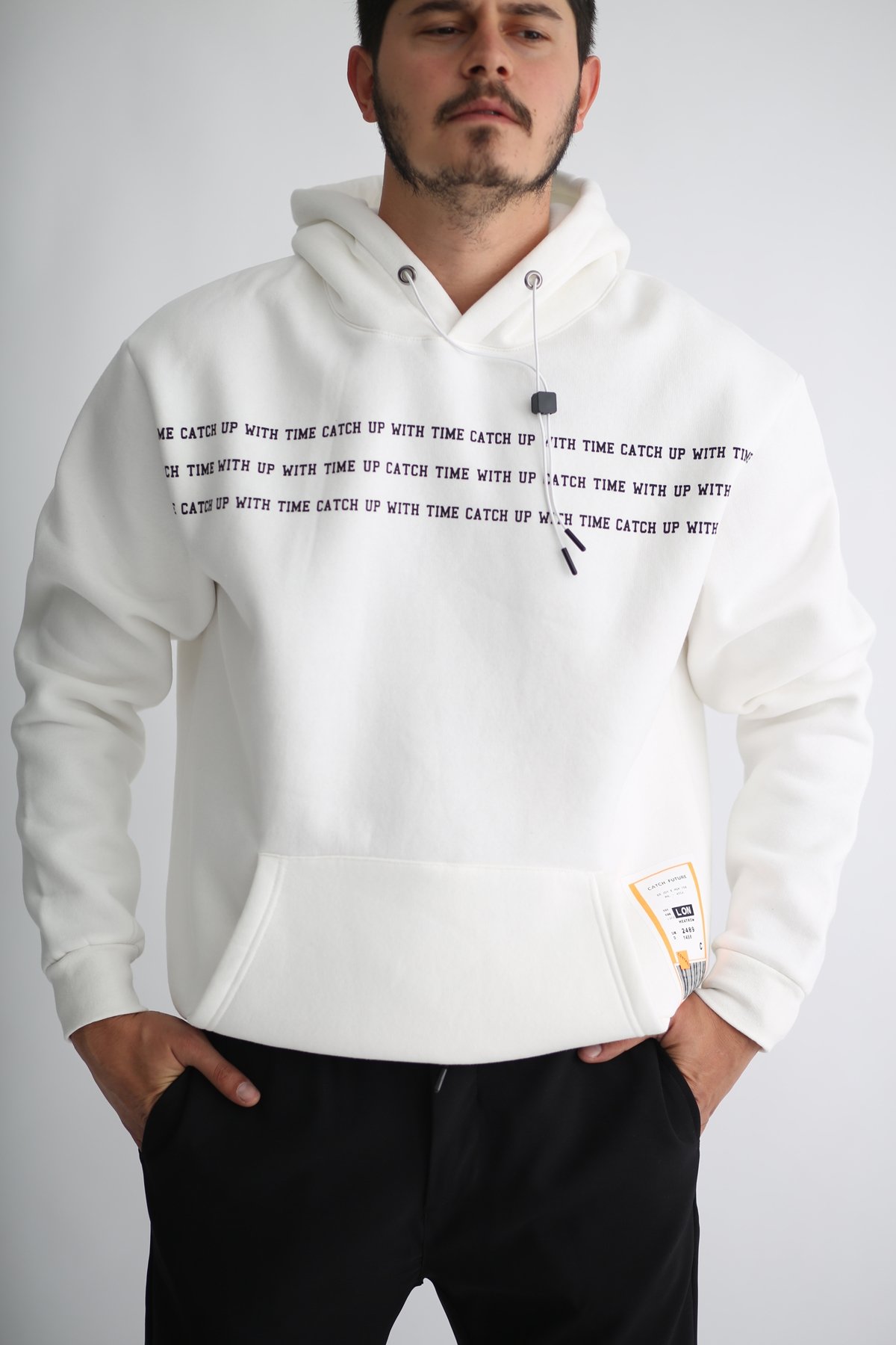 Beyaz Erkek Kapşonlu Sweatshirt K-283