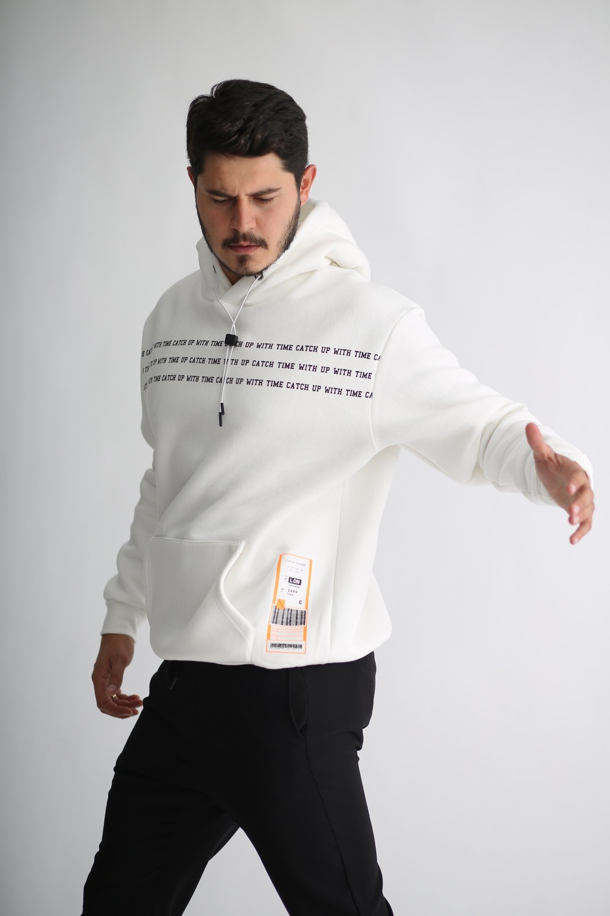 Beyaz Erkek Kapşonlu Sweatshirt K-283
