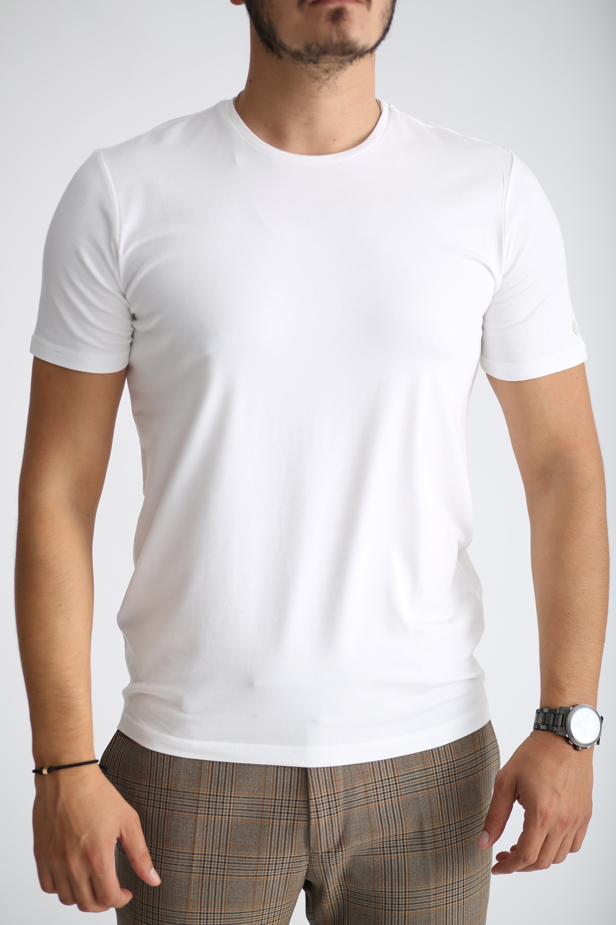Beyaz Erkek Likralı Basic Tshirt SM-108