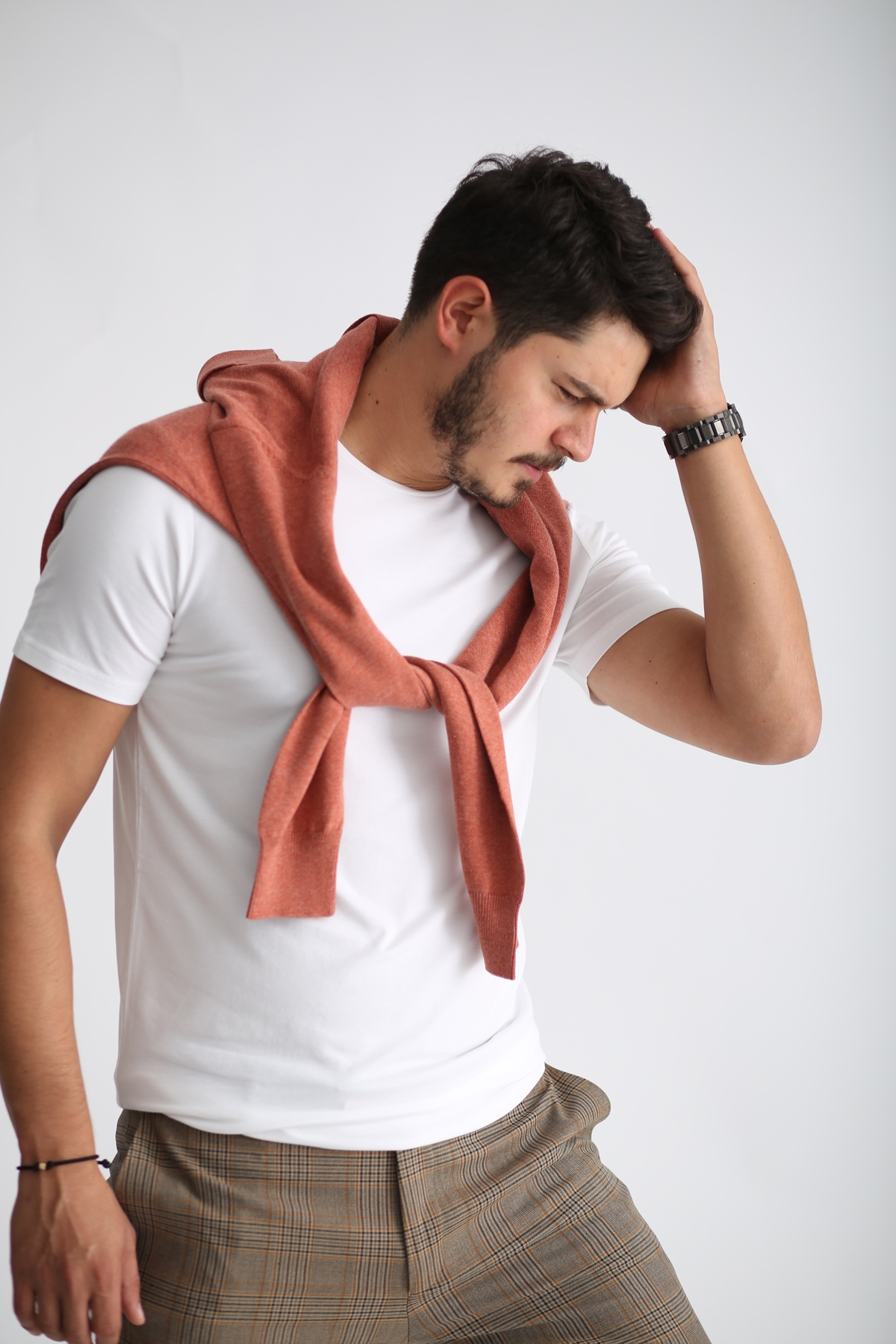 Beyaz Erkek Likralı Basic Tshirt SM-108