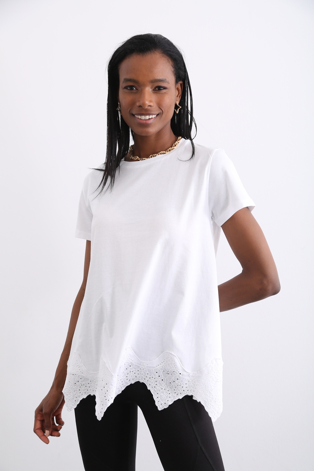 Beyaz Etek Ucu Fisto Tshirt 1260