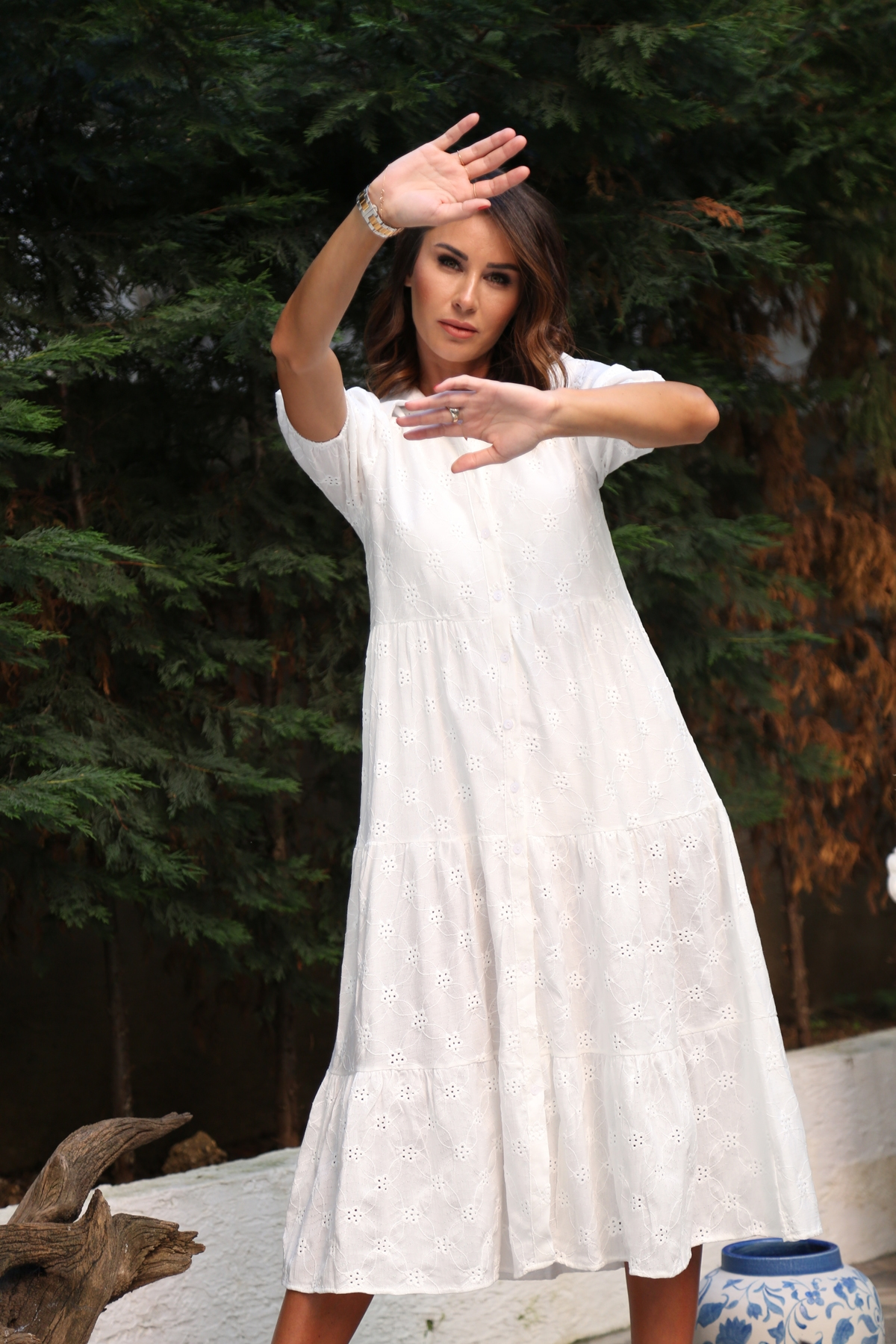 Beyaz Fistolu Elbise 3451