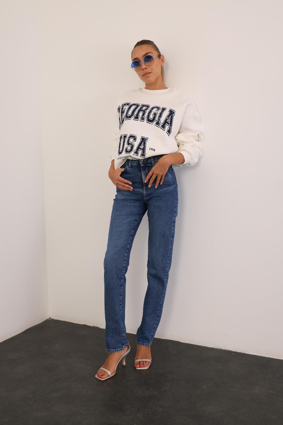Beyaz Georgıa Baskılı Sweatshirt 17749