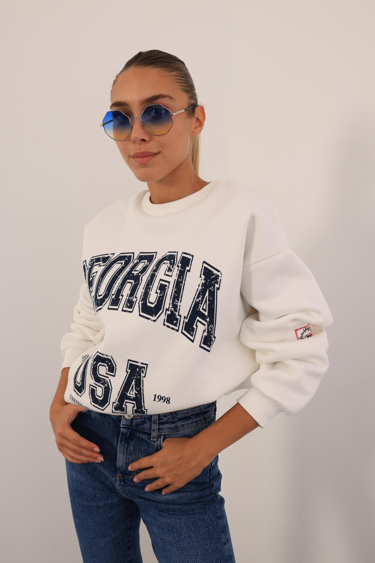 Beyaz Georgıa Baskılı Sweatshirt 17749