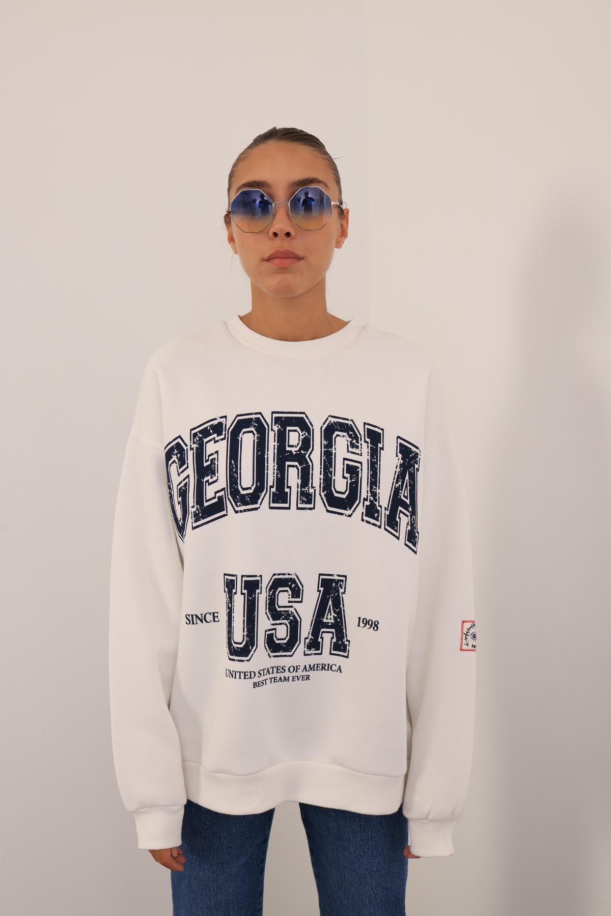 Beyaz Georgıa Baskılı Sweatshirt 17749
