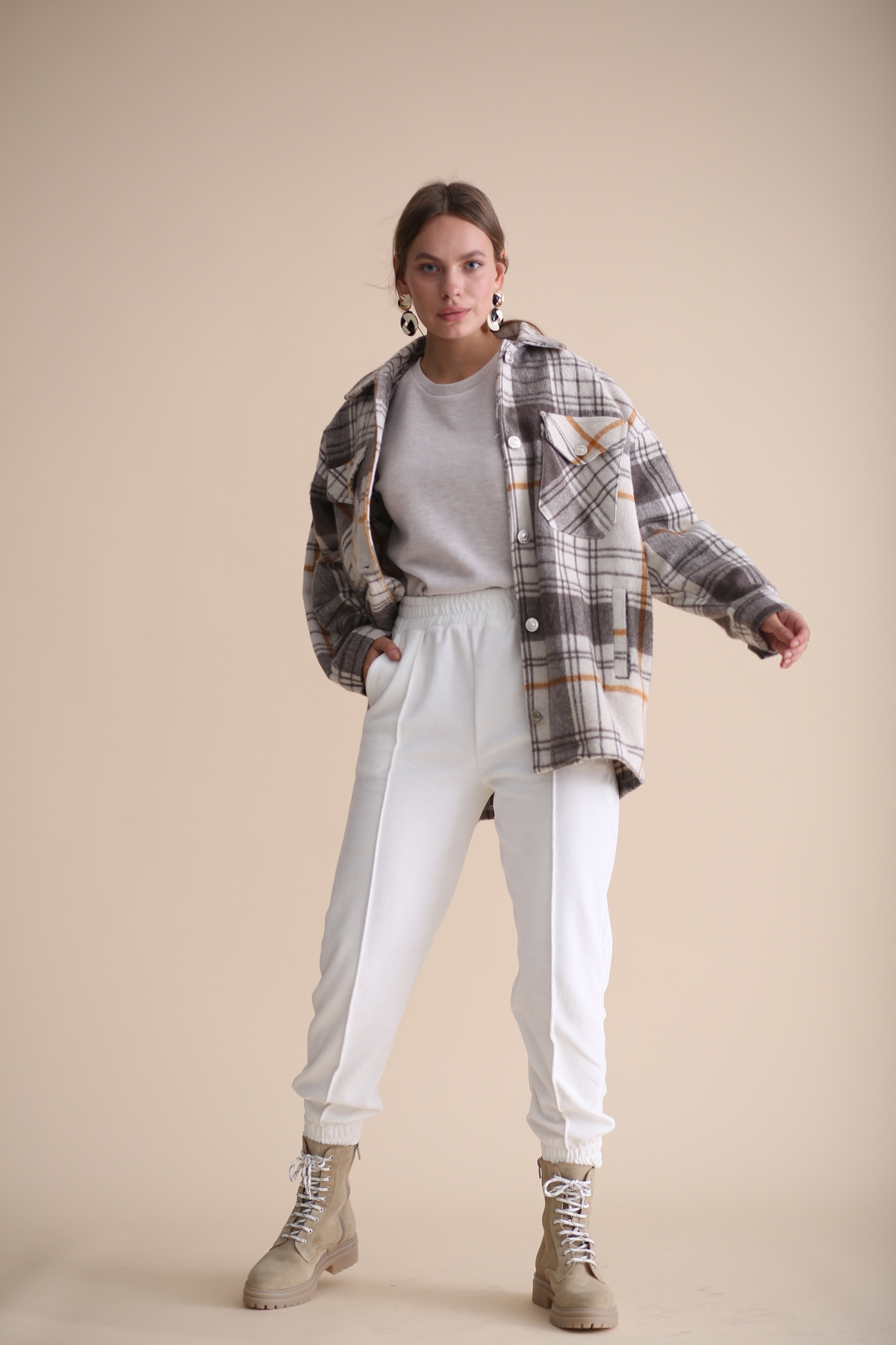Beyaz Havlu Kadife Jogger Pantolon 33026