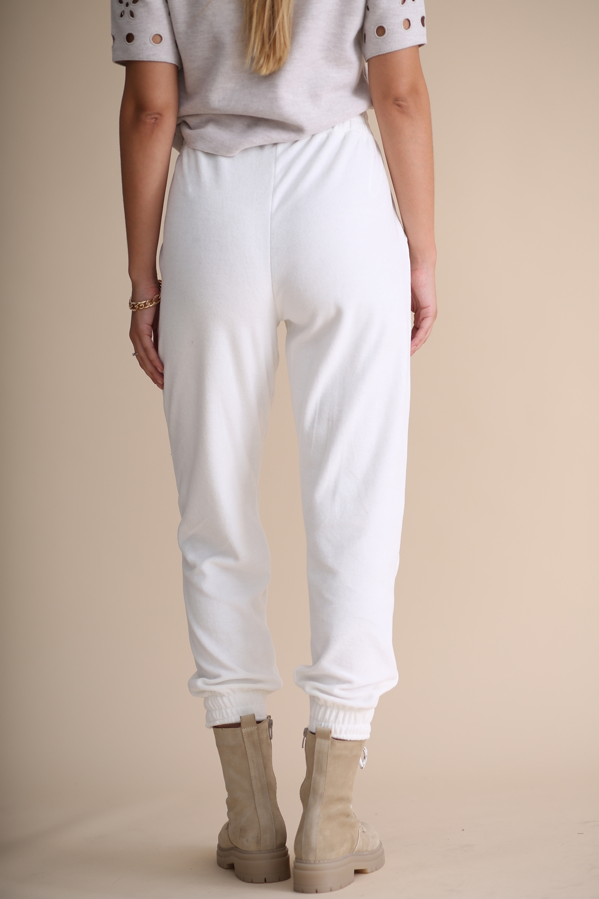 Beyaz Havlu Kadife Jogger Pantolon 33026