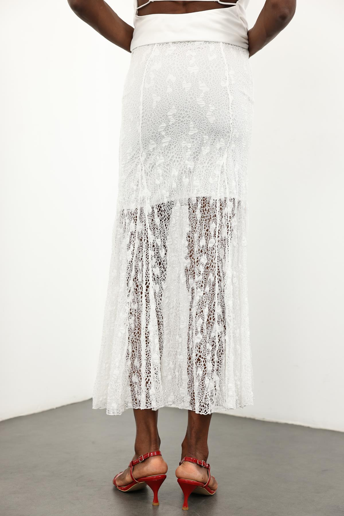 Beyaz Kloş Dantel Etek 251347