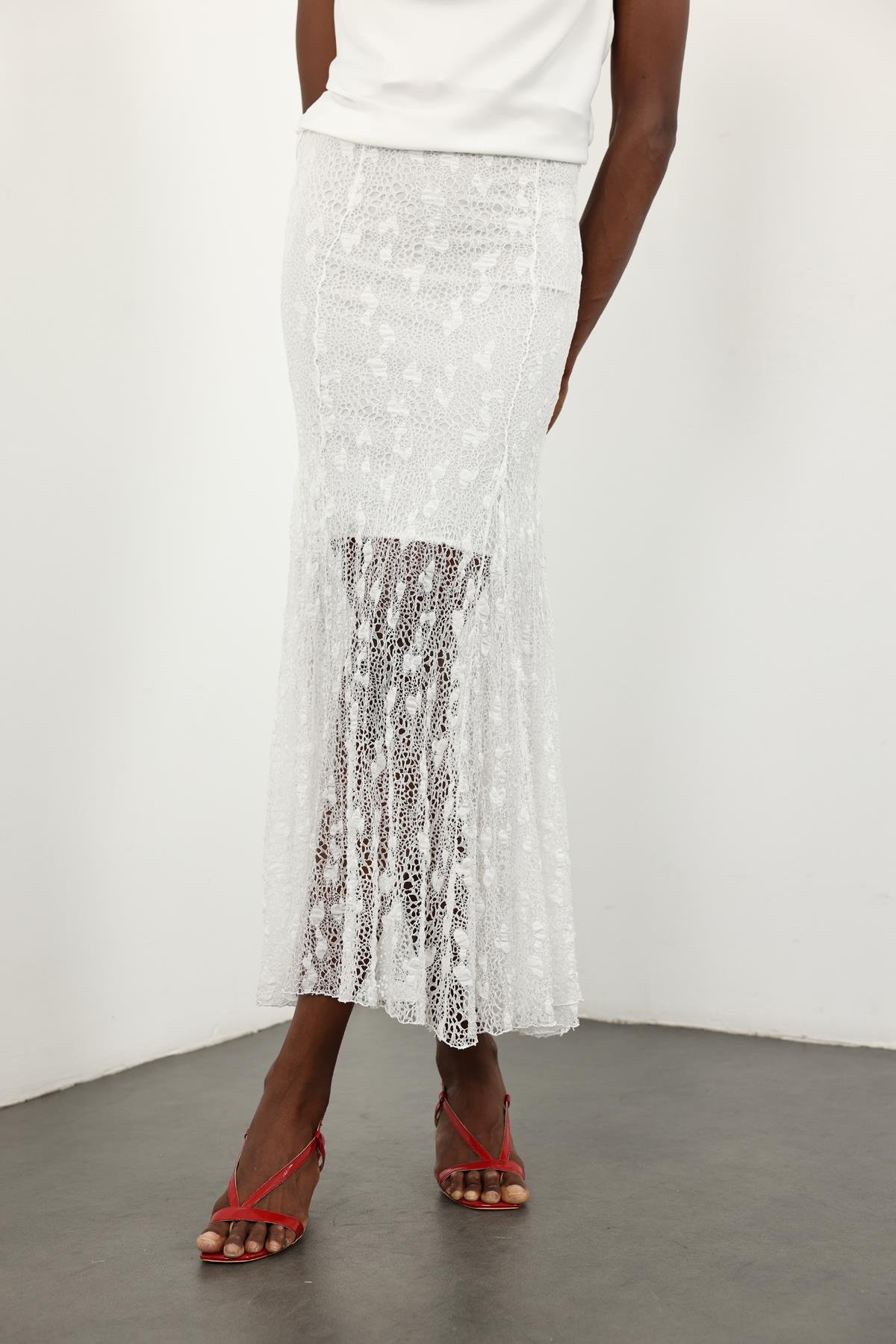 Beyaz Kloş Dantel Etek 251347