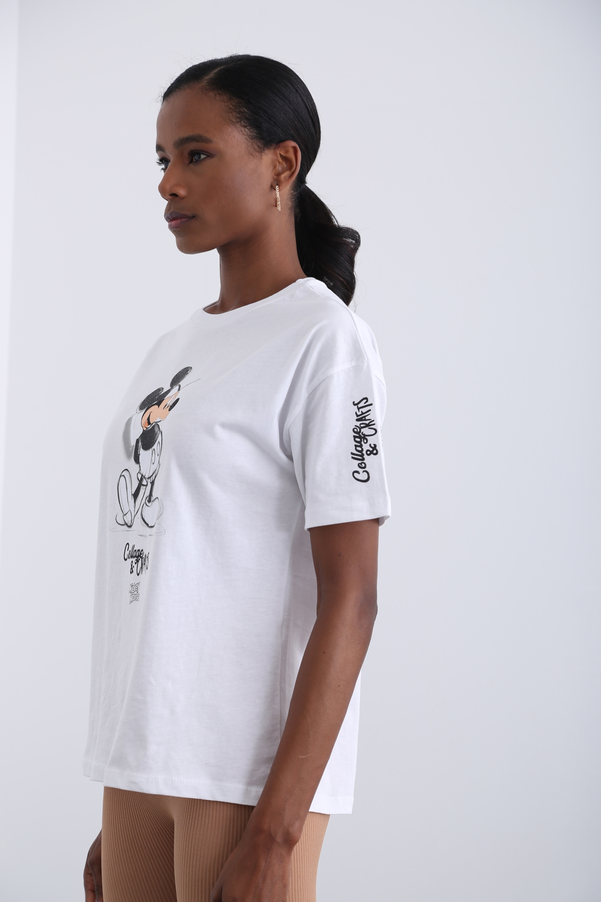 Beyaz Mickey Mouse Baskılı Tshirt 7486