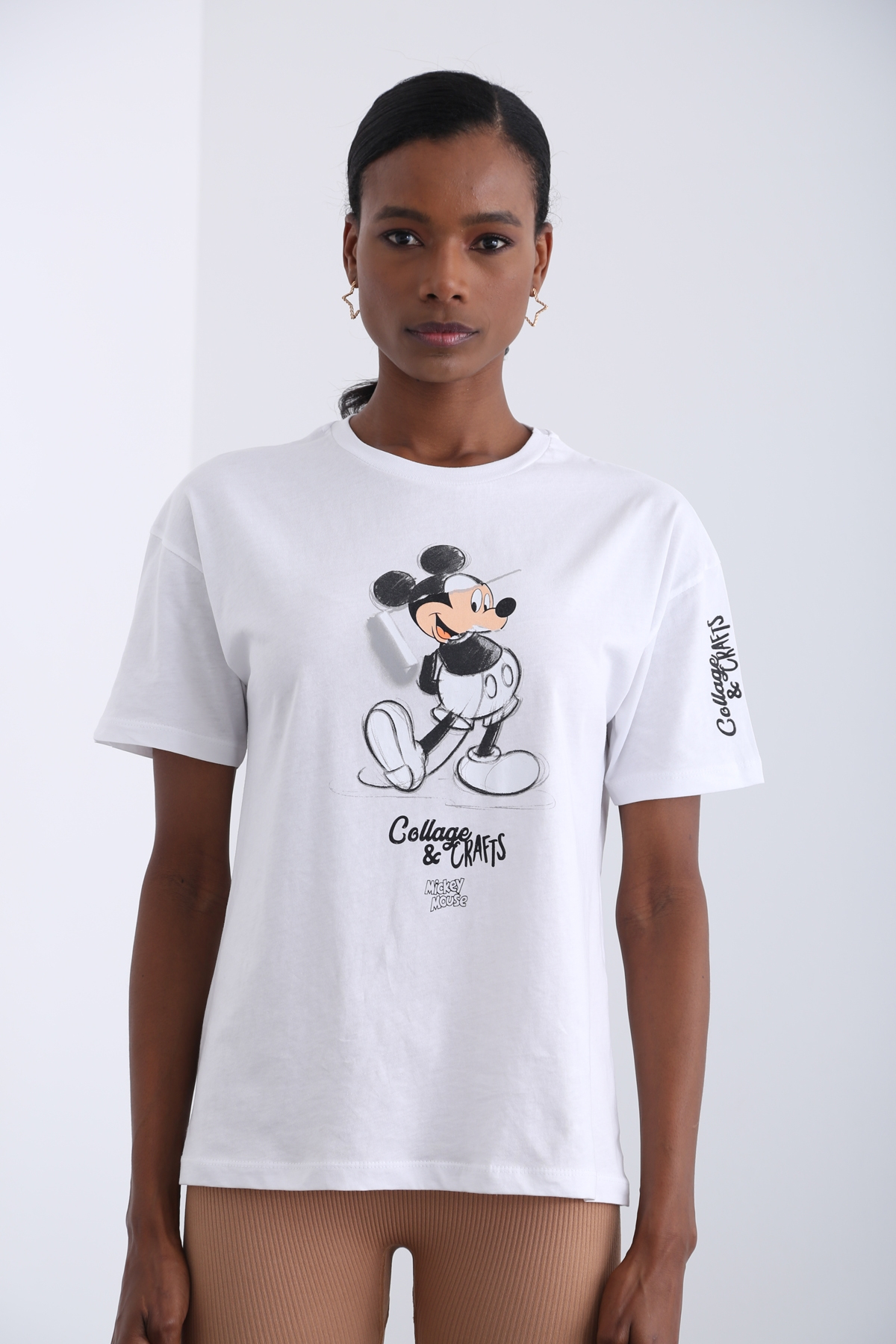 Beyaz Mickey Mouse Baskılı Tshirt 7486
