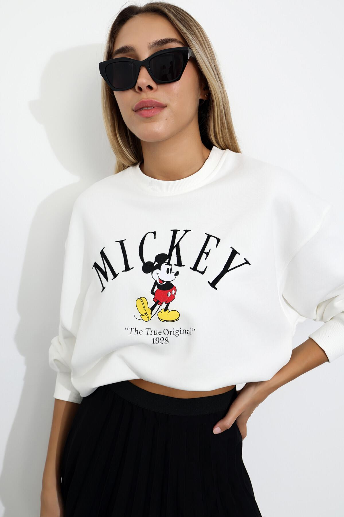 Beyaz Mickey Nakışlı Sweatshirt 13575