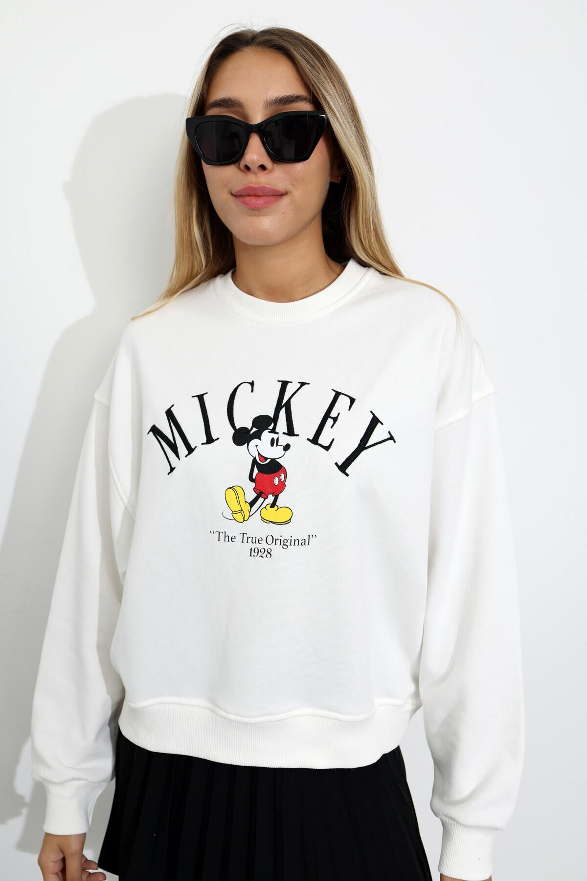 Beyaz Mickey Nakışlı Sweatshirt 13575