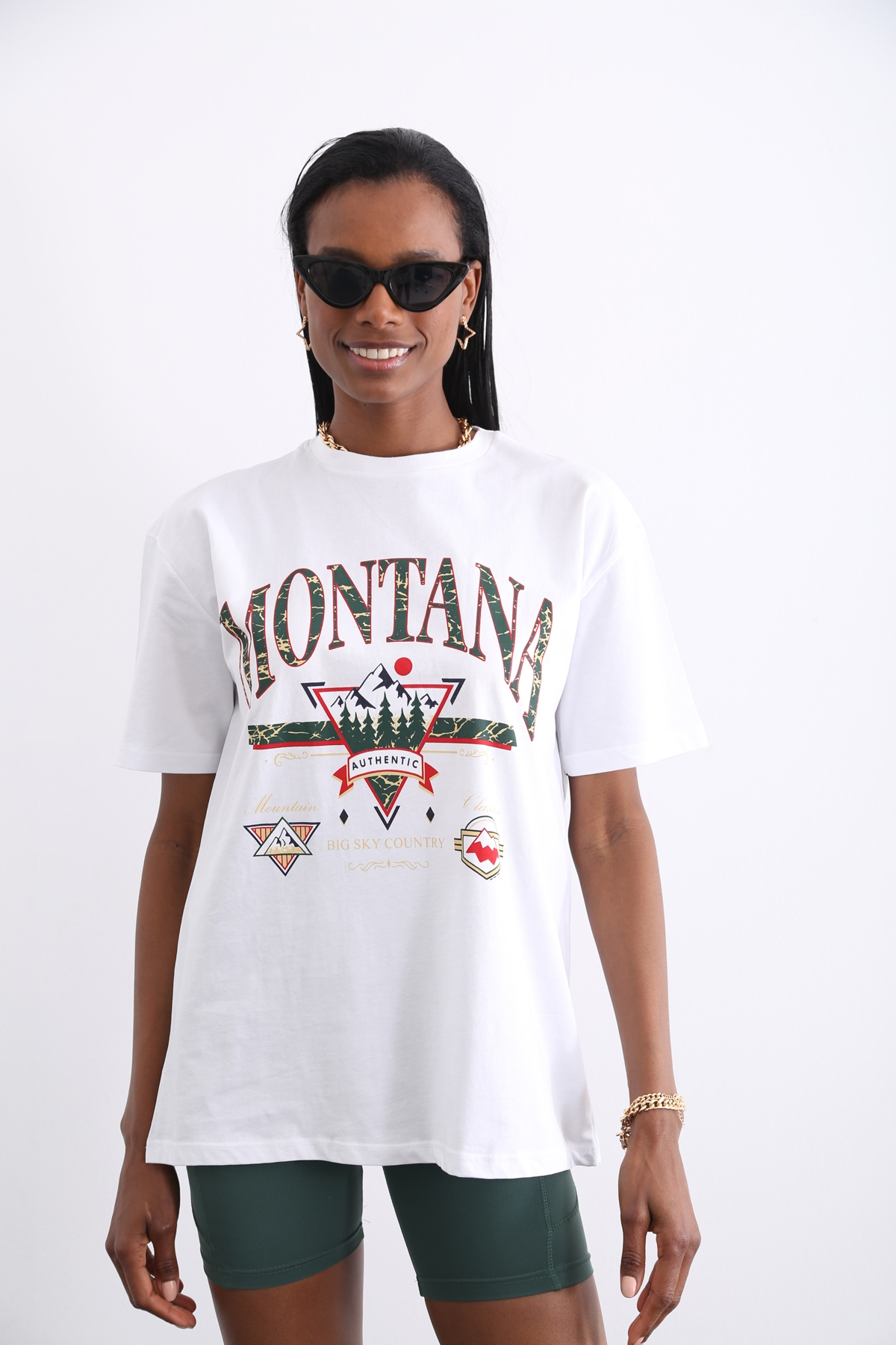 Beyaz Montana Baskılı Tshirt 3400