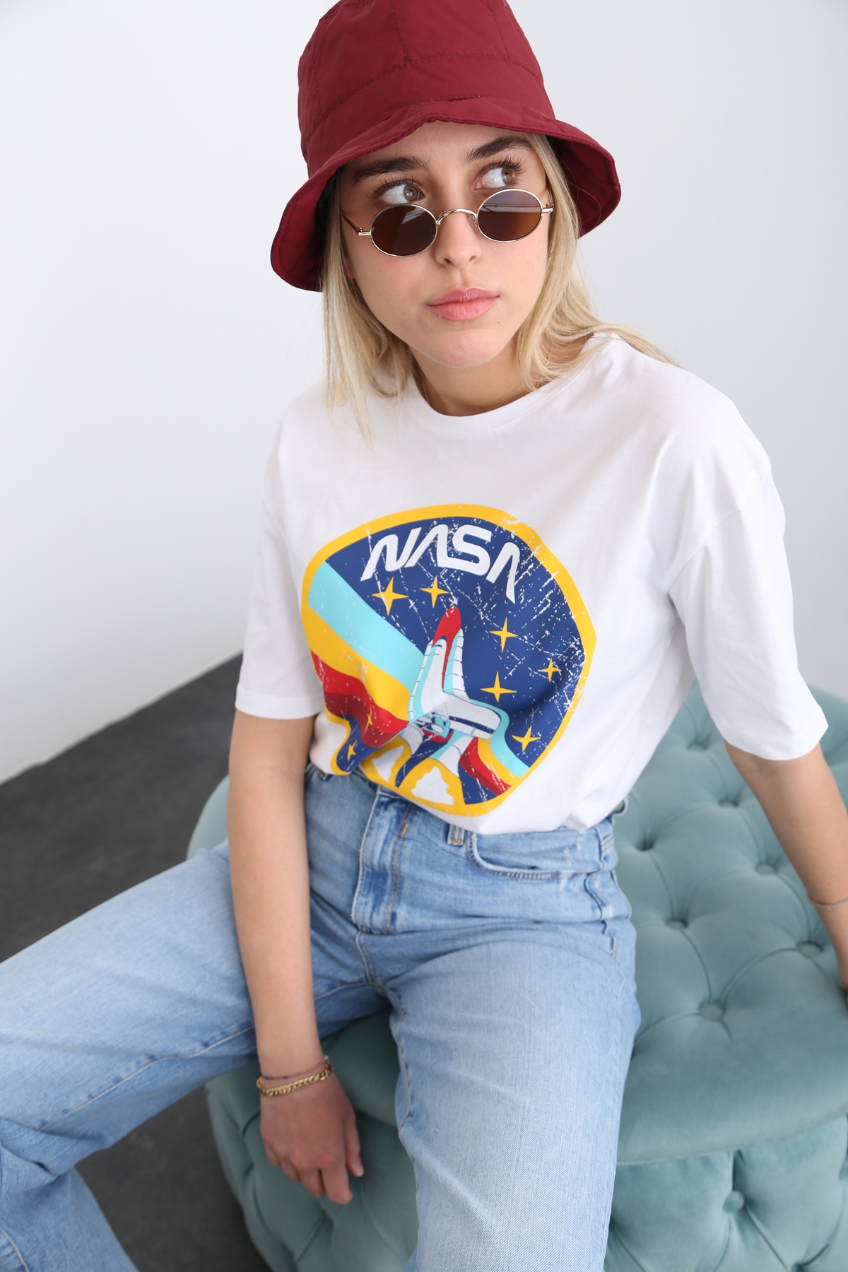 Beyaz Nasa Baskılı Tshirt 12212