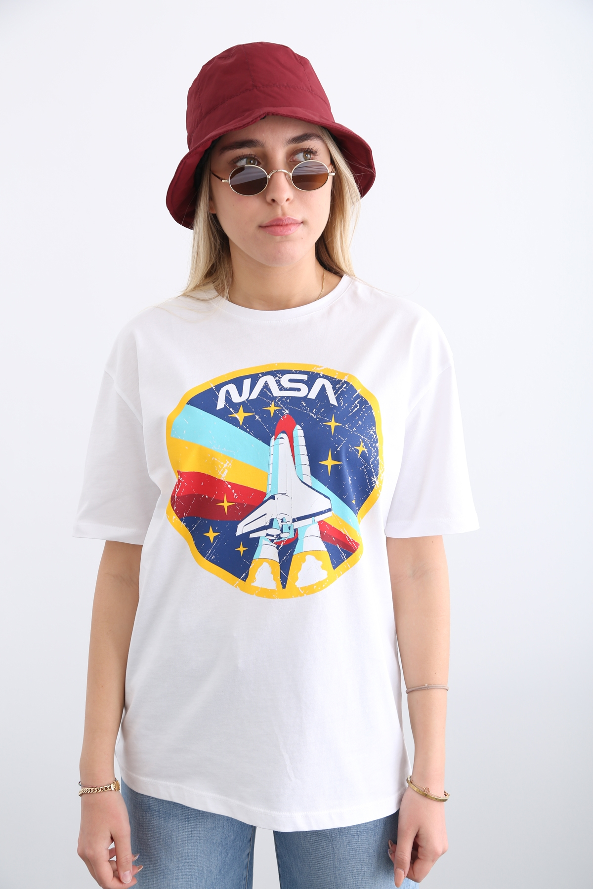 Beyaz Nasa Baskılı Tshirt 12212