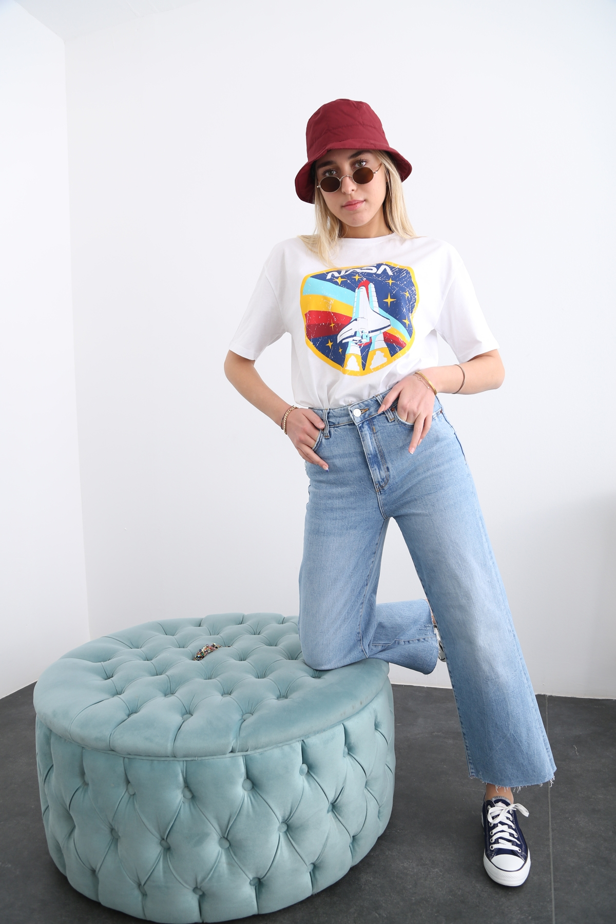Beyaz Nasa Baskılı Tshirt 12212