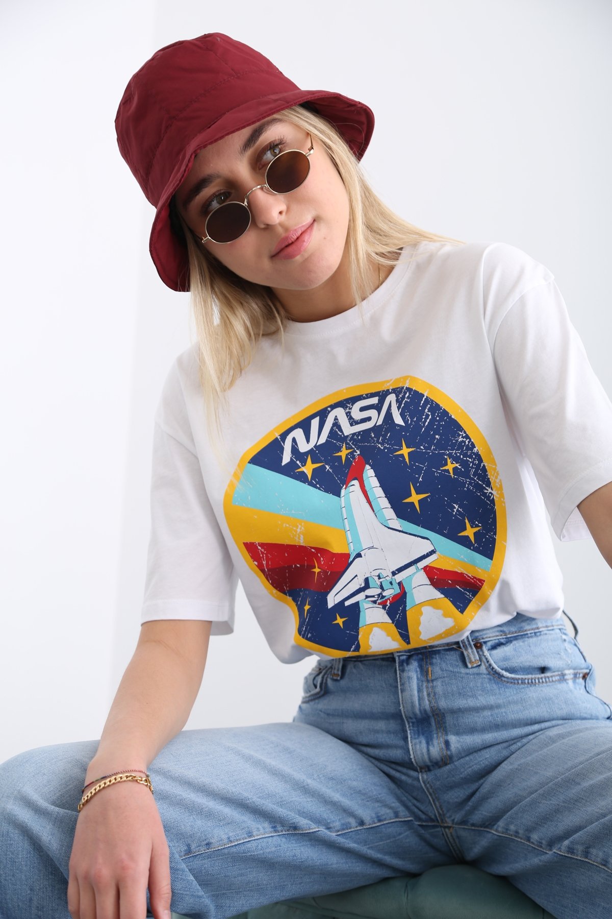 Beyaz Nasa Baskılı Tshirt 12212