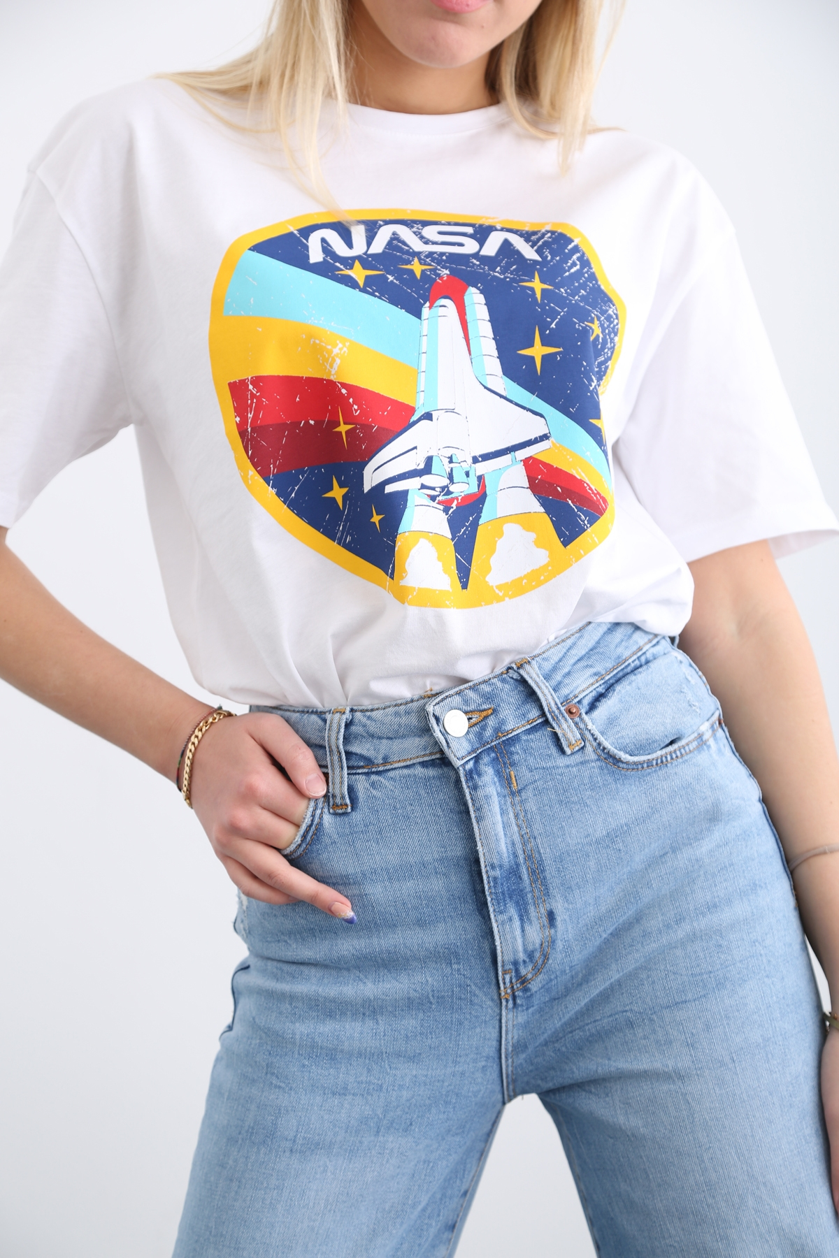Beyaz Nasa Baskılı Tshirt 12212