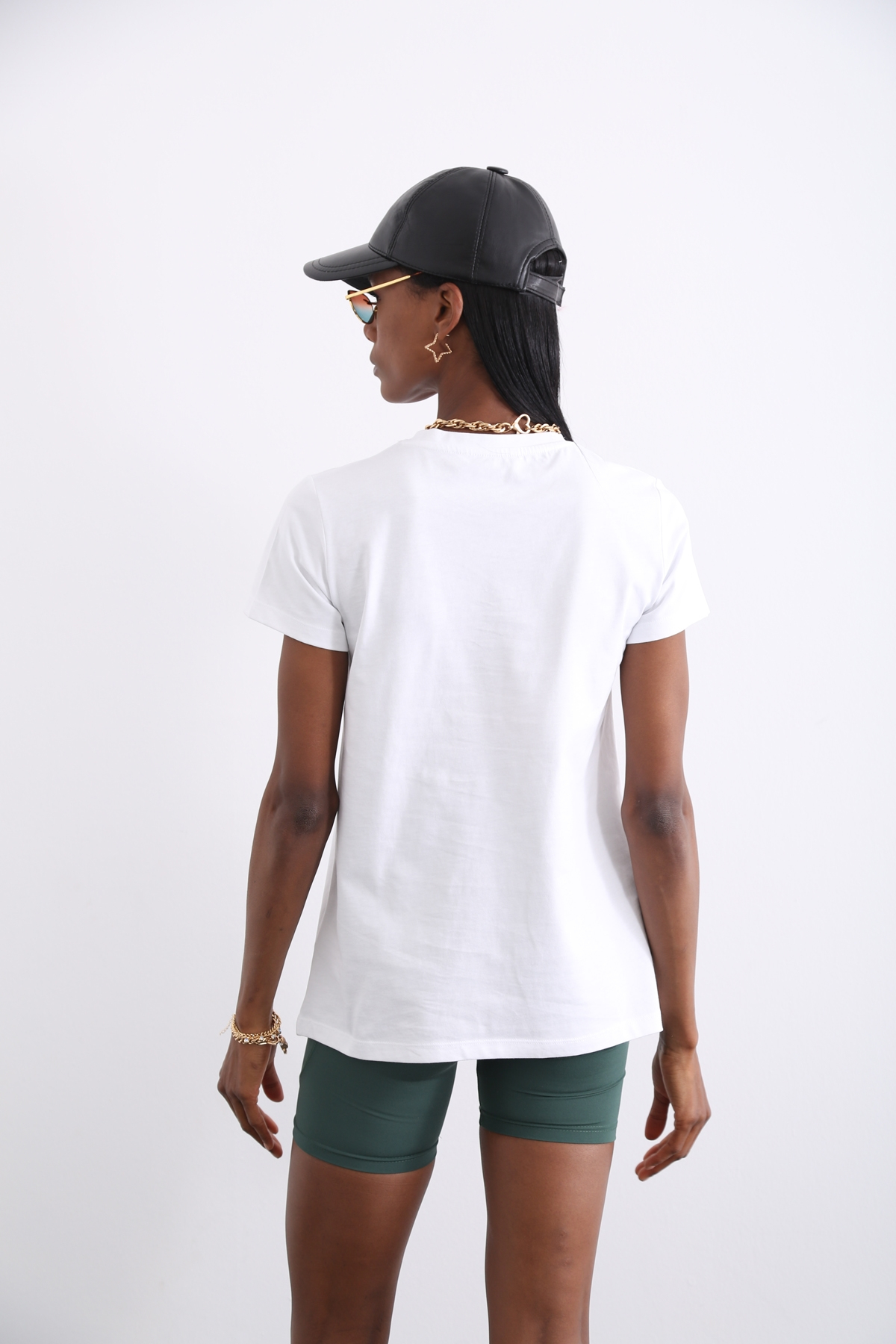 Beyaz Organik Bisiklet Yaka Tshirt 