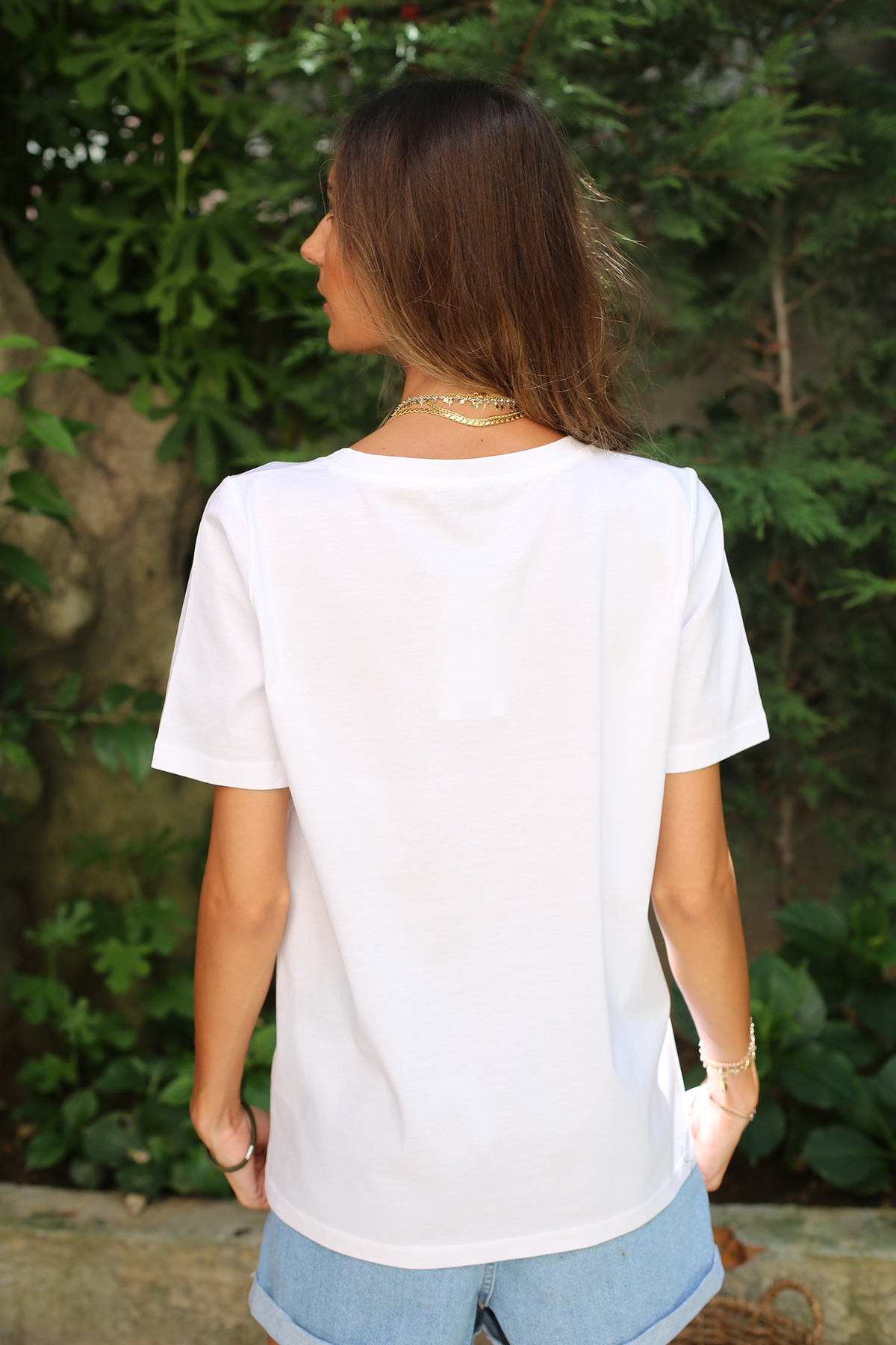 Beyaz Organik V Yaka Tshirt