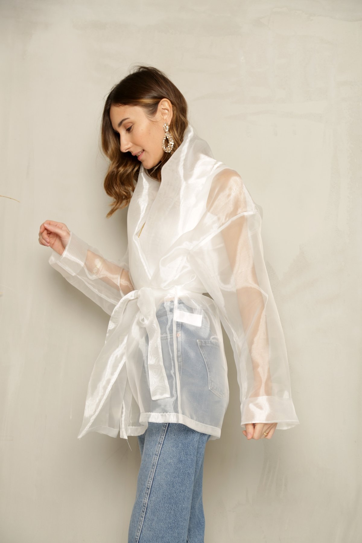 Beyaz Organze Ceket-5003 