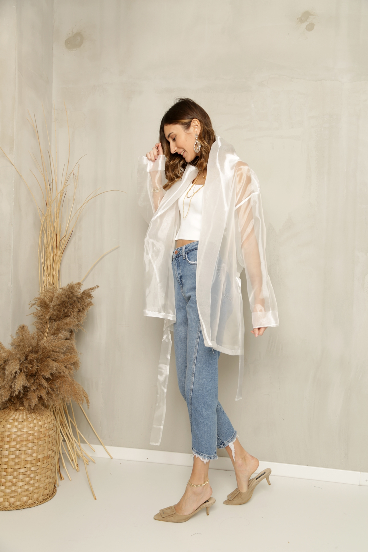 Beyaz Organze Ceket-5003 