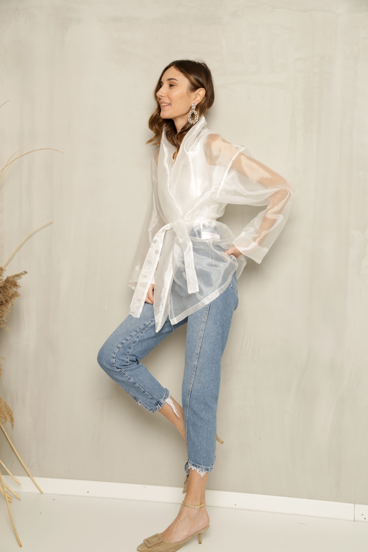 Beyaz Organze Ceket-5003 
