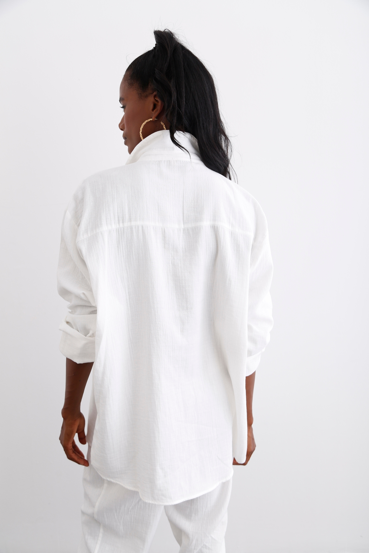Beyaz Oversize Müslin Gömlek 3278